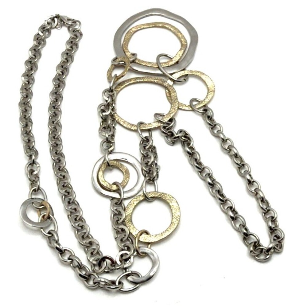 Premier Designs Gold Silver Tone Necklace Hammered Textured Rings Long Statement
